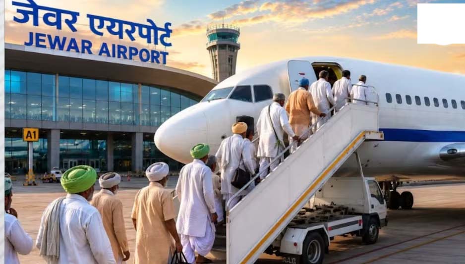 जेवर एयरपोर्ट पर इस ठाठ से पहुंचा पहला कमर्शियल विमान, स्वैग से हुआ स्वागत